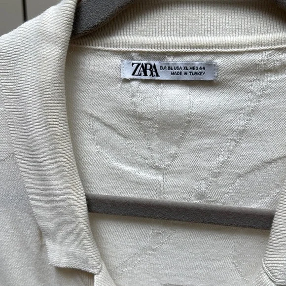 Zara Off-White Floral Knit Fabric Short Sleeved Button up Shirt - Picture 5 of 8